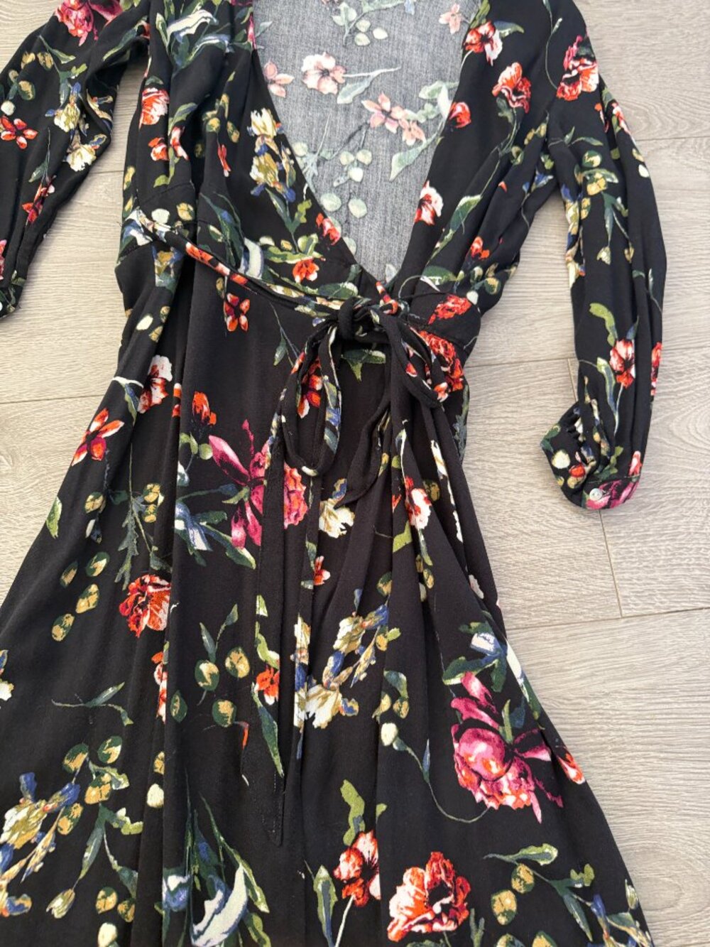 LoveStitch Black Floral High Low Wrap Maxi Dress Size Small - Picture 2 of 5